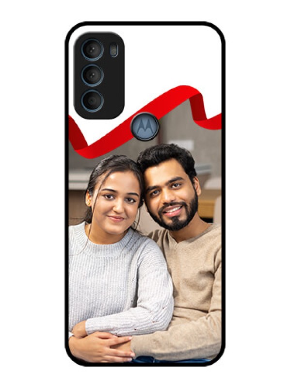 Custom Moto G71 5G Custom Metal Phone CaseRed Ribbon Frame Design