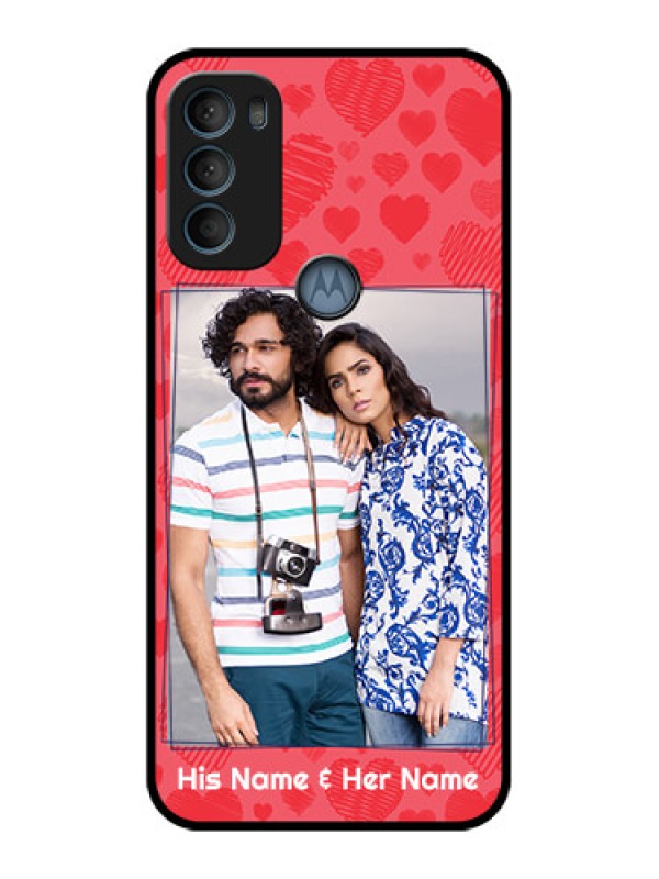 Custom Moto G71 5G Custom Metal Phone CaseWith Red Heart Symbols Design