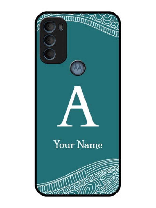 Custom Moto G71 5G Custom Metal Phone CaseLine Art Pattern With Custom Name Design