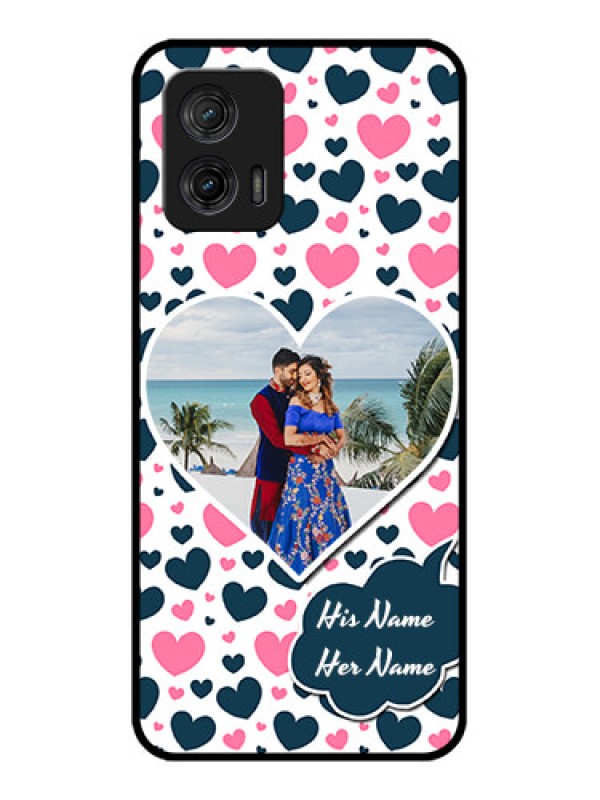 Custom Moto G73 5G Custom Metal Phone CasePink and Blue Heart Design