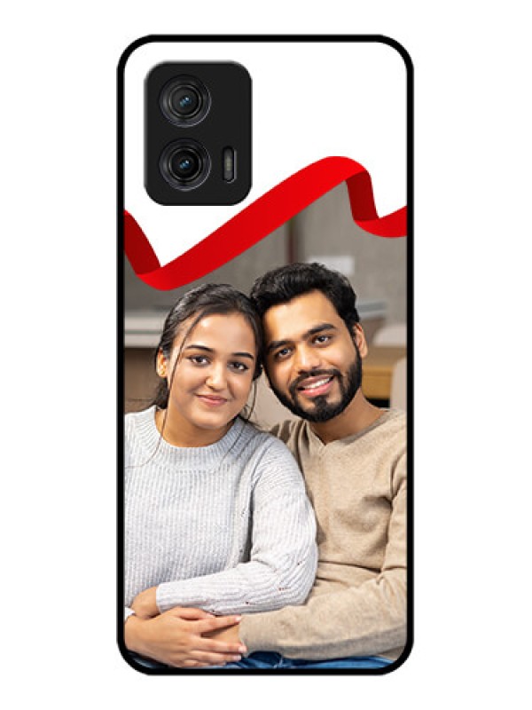 Custom Moto G73 5G Custom Metal Phone CaseRed Ribbon Frame Design