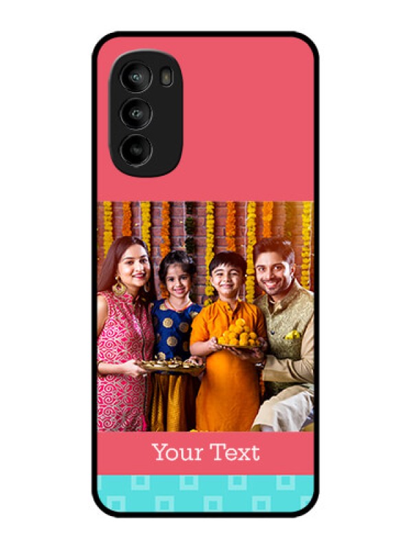 Custom Moto G82 Custom Metal Phone CasePeach and Blue Color Design