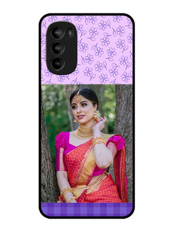 Custom Moto G82 Custom Metal Phone CasePurple Floral Design