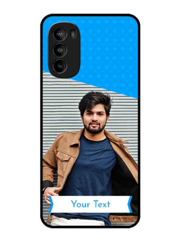 Custom Moto G82 Custom Metal Phone CaseSimple Blue Color Design