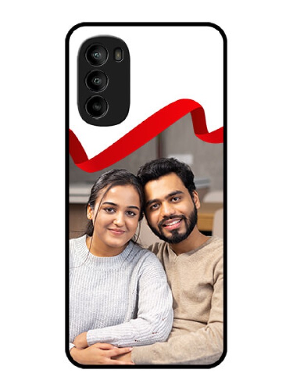 Custom Moto G82 Custom Metal Phone CaseRed Ribbon Frame Design