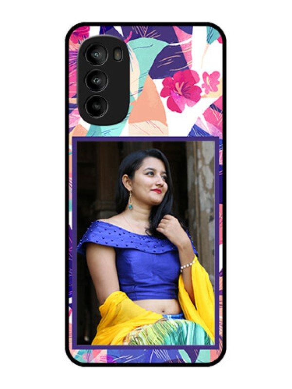 Custom Moto G82 Custom Metal Phone CaseAbstract Floral Design