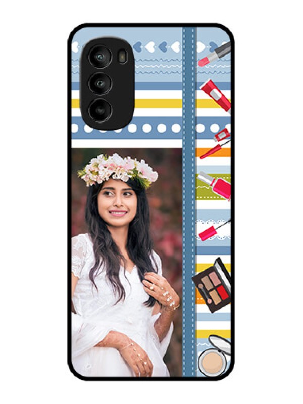 Custom Moto G82 Custom Metal Phone CaseMakeup Icons Design