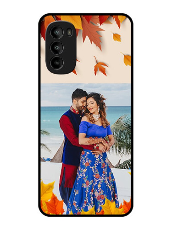 Custom Moto G82 Custom Metal Phone CaseAutumn Maple Leaves Design