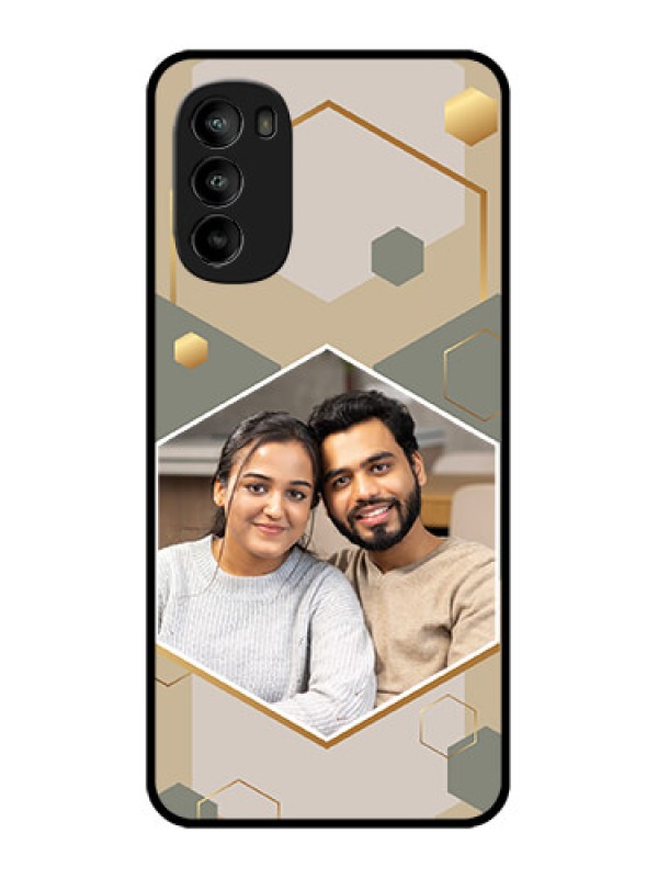 Custom Moto G82 Custom Metal Phone CaseStylish Hexagon Pattern Design