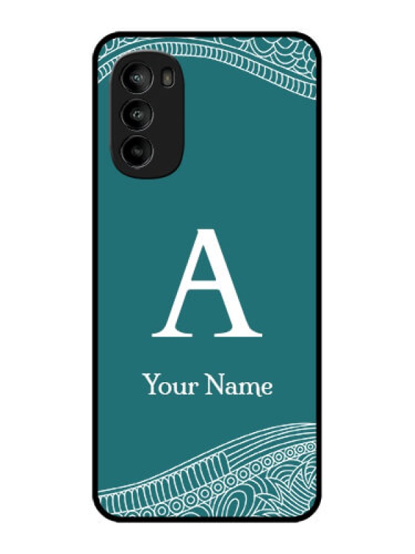 Custom Moto G82 Custom Metal Phone CaseLine Art Pattern With Custom Name Design