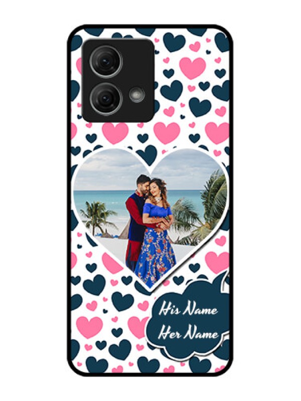 Custom Moto G84 5G Custom Metal Phone CasePink and Blue Heart Design