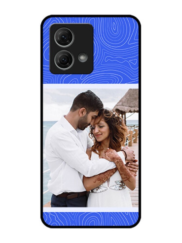 Custom Moto G84 5G Custom Metal Phone CaseCurved Line Art With Blue And White Design