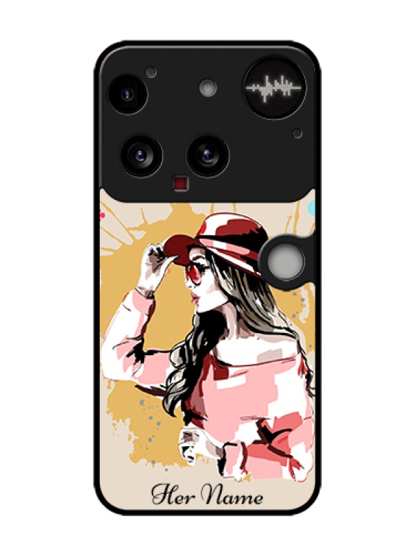 Custom Nothing Phone 3 5G Custom Metal Phone Case - Women With Pink Hat Design