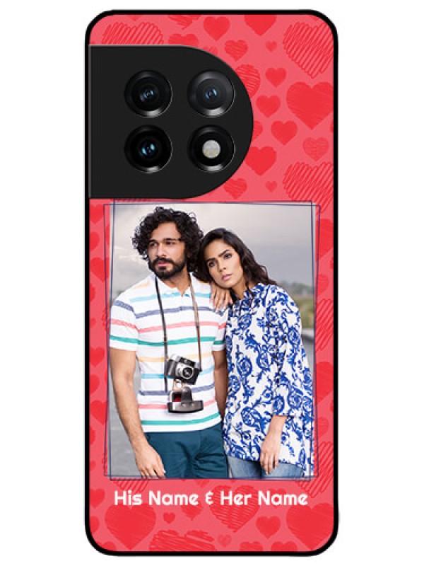 Custom OnePlus 11 5G Custom Metal Phone CaseWith Red Heart Symbols Design