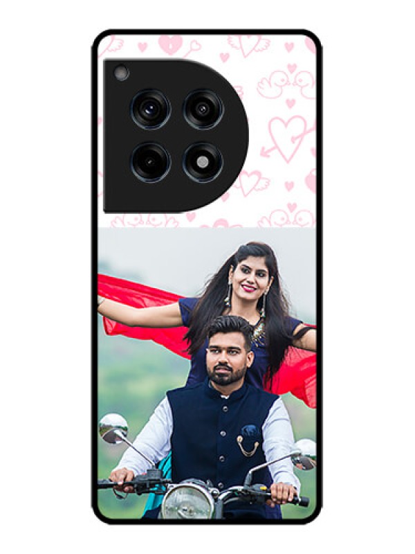 Custom OnePlus 12R 5G Custom Metal Phone Case - Pink Flying Heart Design