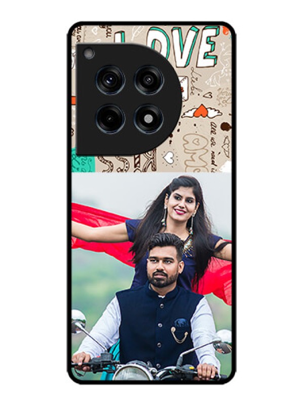 Custom OnePlus 12R 5G Custom Metal Phone Case - Love Doodle Pattern