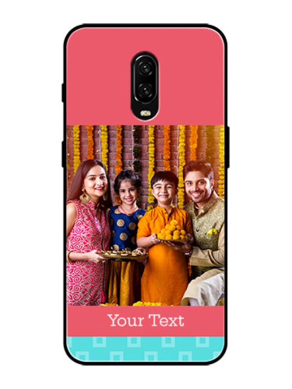 Custom OnePlus 6T Custom Metal Phone Case - Peach and Blue Color Design