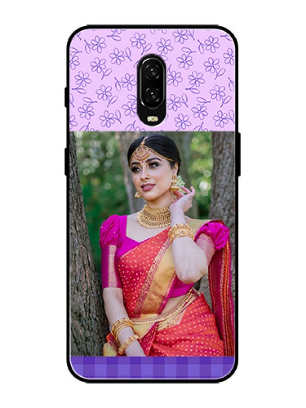 Custom OnePlus 6T Custom Metal Phone Case - Purple Floral Design