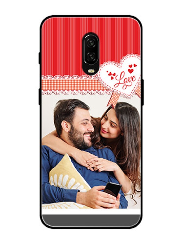 Custom OnePlus 6T Custom Metal Phone Case - Red Love Pattern Design