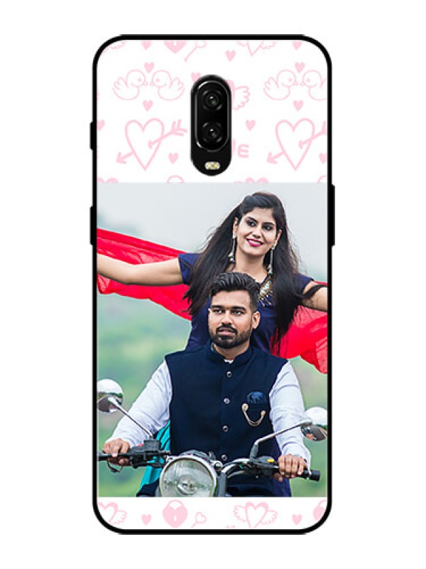 Custom OnePlus 6T Custom Metal Phone Case - Pink Flying Heart Design