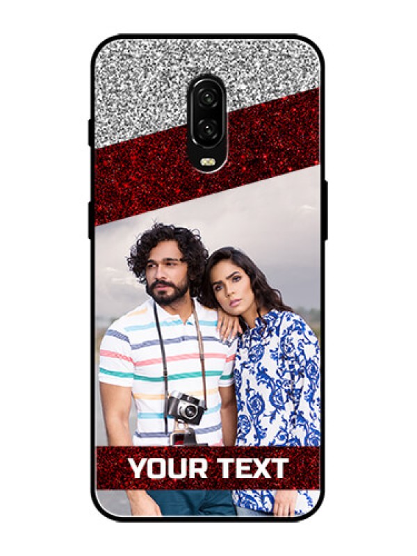 Custom OnePlus 6T Custom Metal Phone Case - Image Holder With Glitter Strip Design