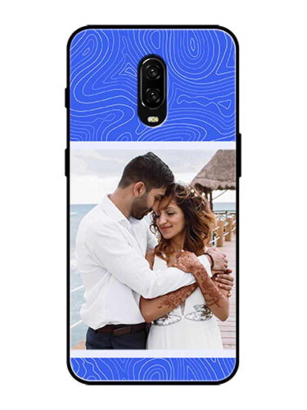Custom OnePlus 6T Custom Metal Phone Case - Curved Line Art With Blue And White Design