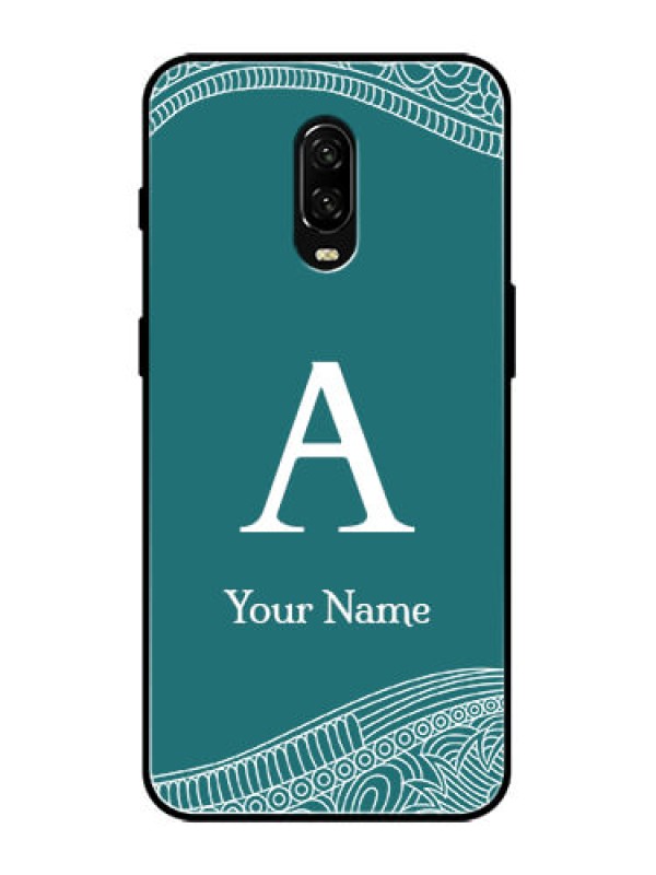 Custom OnePlus 6T Custom Metal Phone Case - Line Art Pattern With Custom Name Design