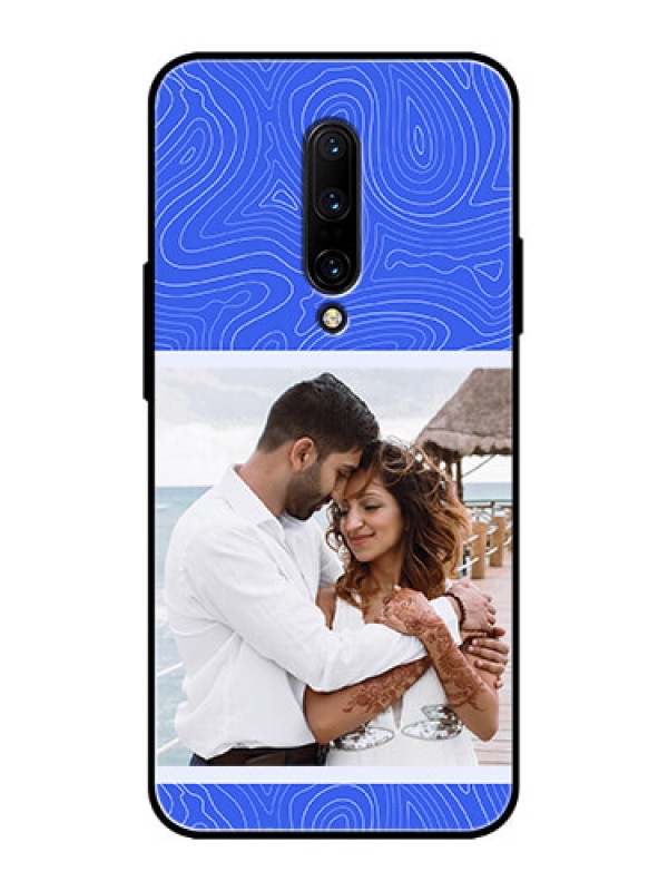 Custom OnePlus 7 Pro Custom Metal Phone CaseCurved Line Art With Blue And White Design