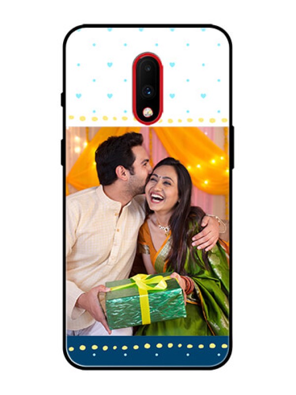 Custom OnePlus 7 Custom Metal Phone Case - White And Blue Abstract Design