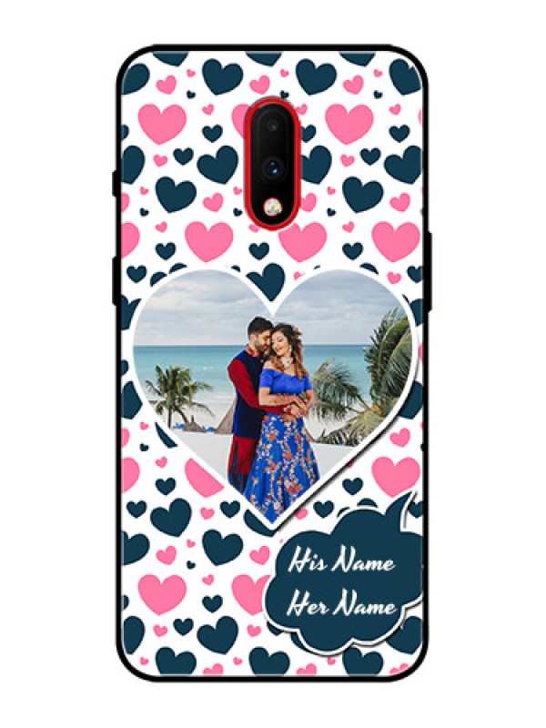 Custom OnePlus 7 Custom Metal Phone Case - Pink and Blue Heart Design