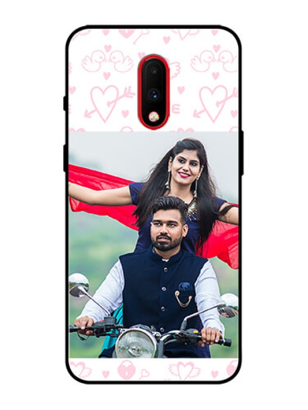 Custom OnePlus 7 Custom Metal Phone Case - Pink Flying Heart Design