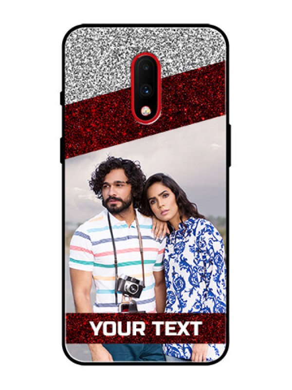 Custom OnePlus 7 Custom Metal Phone Case - Image Holder With Glitter Strip Design