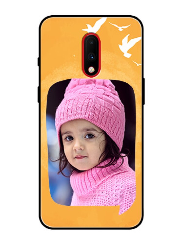 Custom OnePlus 7 Custom Metal Phone Case - Water Color Design With Bird Icons
