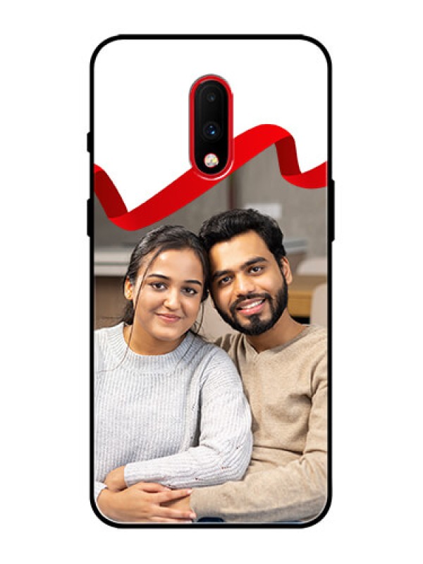 Custom OnePlus 7 Custom Metal Phone Case - Red Ribbon Frame Design