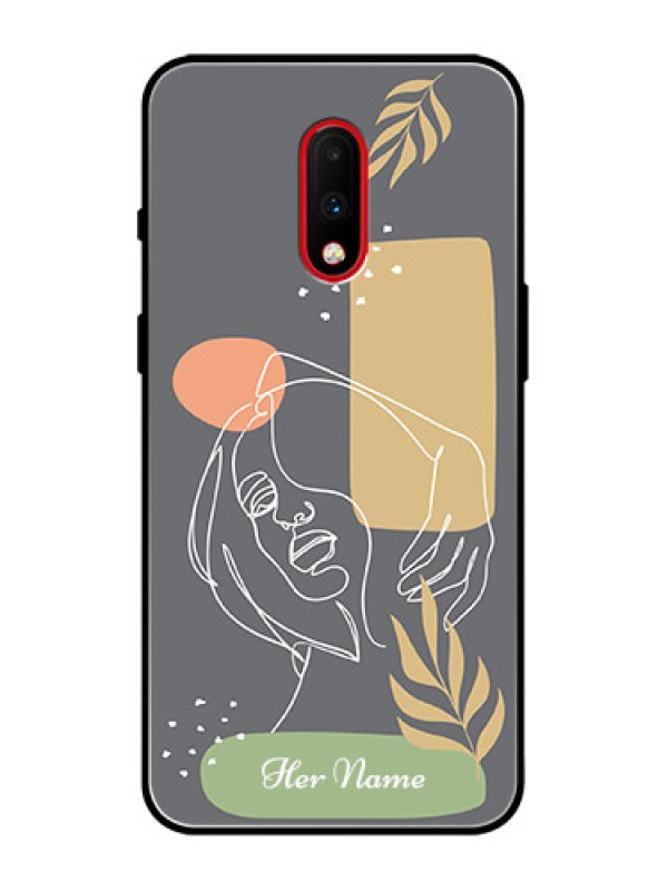 Custom OnePlus 7 Custom Metal Phone Case - Gazing Woman Line Art Design