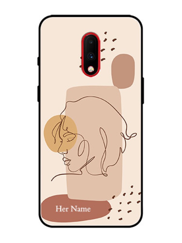 Custom OnePlus 7 Custom Metal Phone Case - Calm Woman Line Art Design