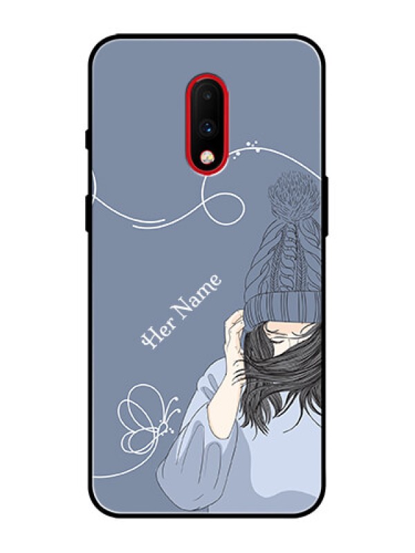 Custom OnePlus 7 Custom Metal Phone Case - Girl In Winter Outfit Design