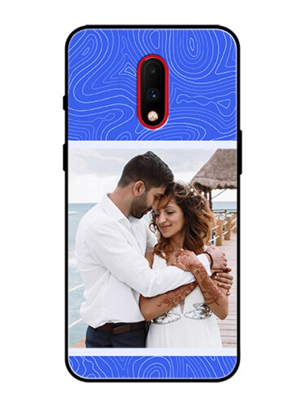 Custom OnePlus 7 Custom Metal Phone Case - Curved Line Art With Blue And White Design