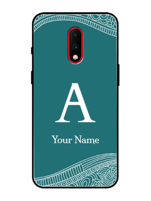 Custom OnePlus 7 Custom Metal Phone Case - Line Art Pattern With Custom Name Design