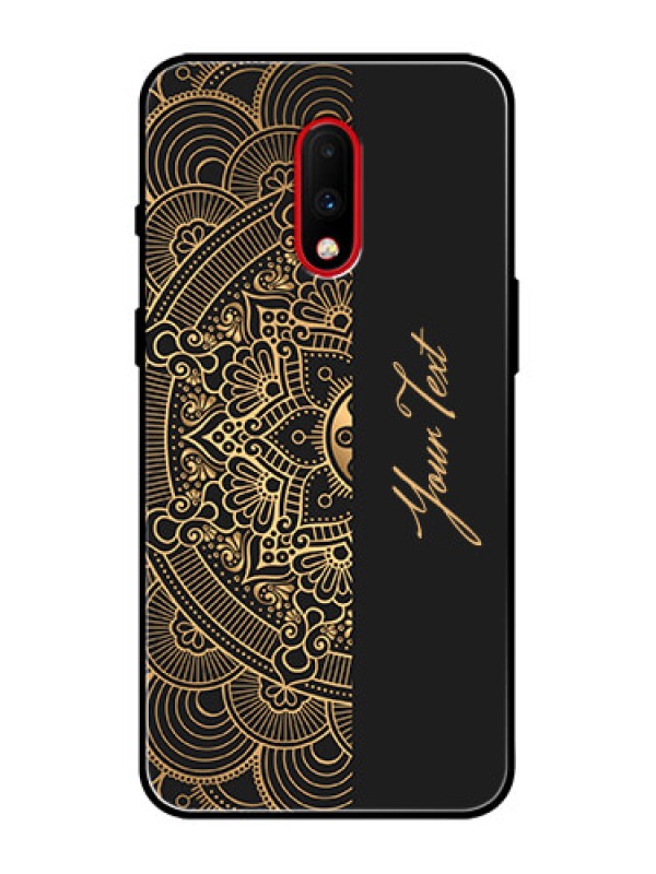 Custom OnePlus 7 Custom Metal Phone Case - Mandala Art With Custom Text Design