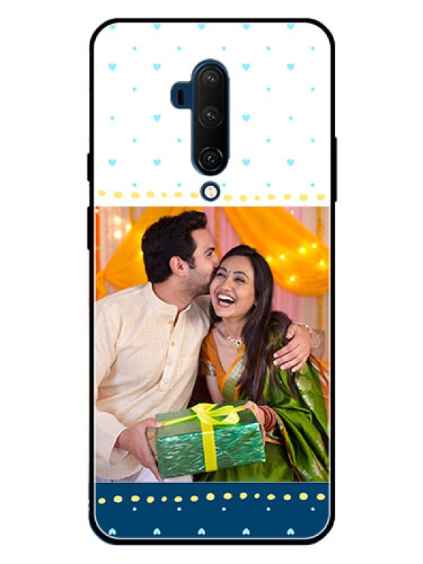 Custom OnePlus 7T Pro Custom Metal Phone CaseWhite And Blue Abstract Design