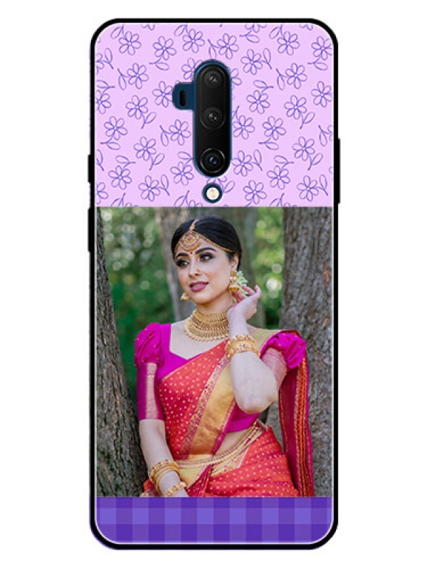 Custom OnePlus 7T Pro Custom Metal Phone CasePurple Floral Design