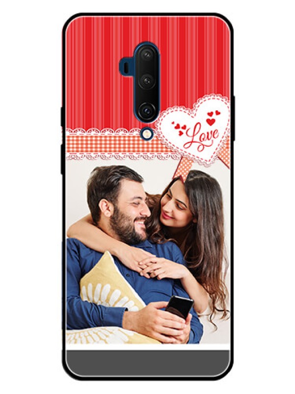 Custom OnePlus 7T Pro Custom Metal Phone CaseRed Love Pattern Design