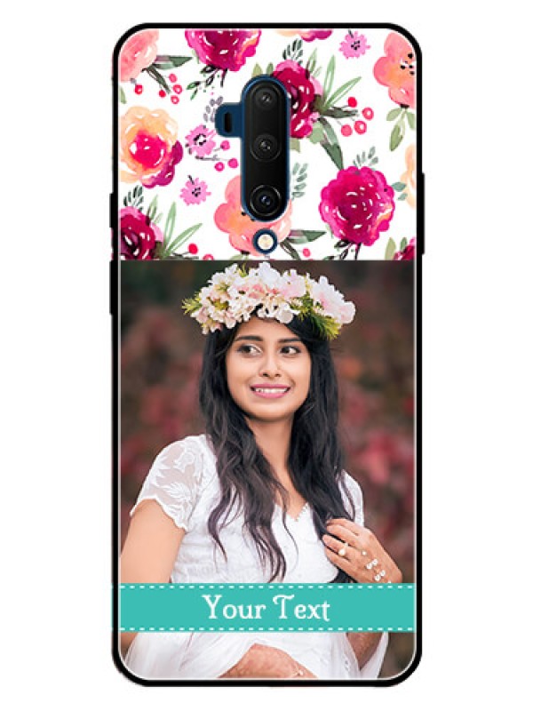 Custom OnePlus 7T Pro Custom Metal Phone CaseWater Colors Floral Design