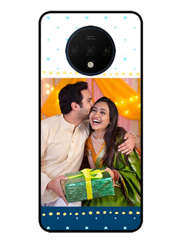 Custom OnePlus 7T Custom Metal Phone CaseWhite And Blue Abstract Design