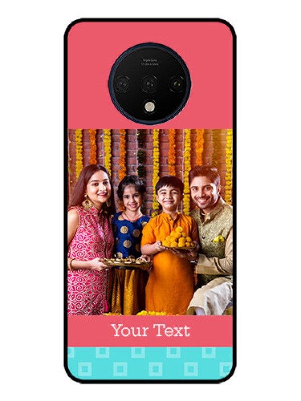 Custom OnePlus 7T Custom Metal Phone CasePeach and Blue Color Design