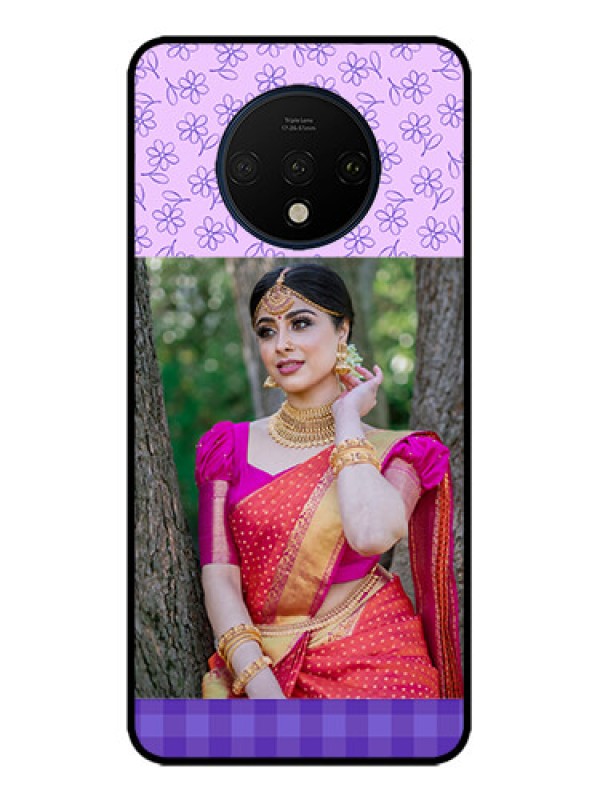 Custom OnePlus 7T Custom Metal Phone CasePurple Floral Design