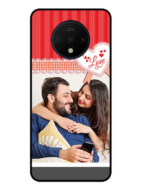 Custom OnePlus 7T Custom Metal Phone CaseRed Love Pattern Design