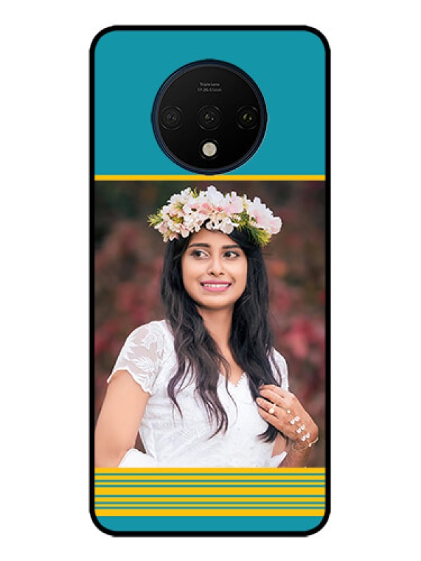 Custom OnePlus 7T Custom Metal Phone CaseYellow and Blue Design