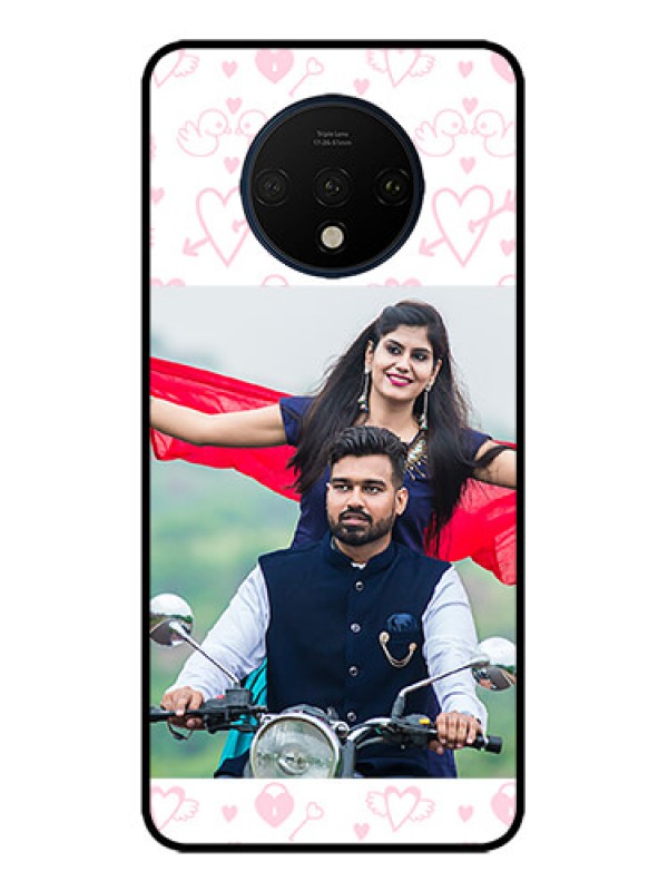 Custom OnePlus 7T Custom Metal Phone CasePink Flying Heart Design